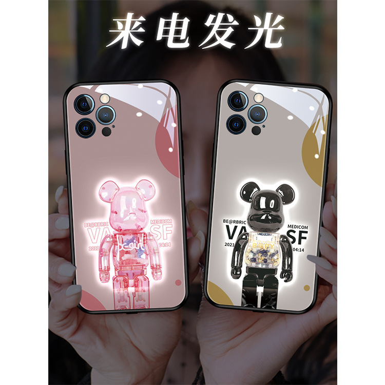 Suitable for Apple 14 Phone Case, iPhone 15 Pro, Light-Up When Incoming Call, 16 Couple Models, 13 Lego Bear New Model, 17 Cartoon