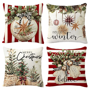 temu cross-border christmas pillowcase christmas tree gloves red printed pillowcase home decoration cushion 4pc