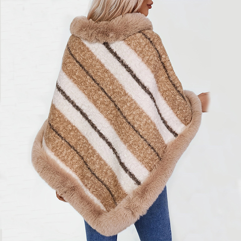 2024 otoño y invierno nuevo diseño de color contrastante capa de rayas de gran collar de cabello chaleco de calentamiento perezoso twill
