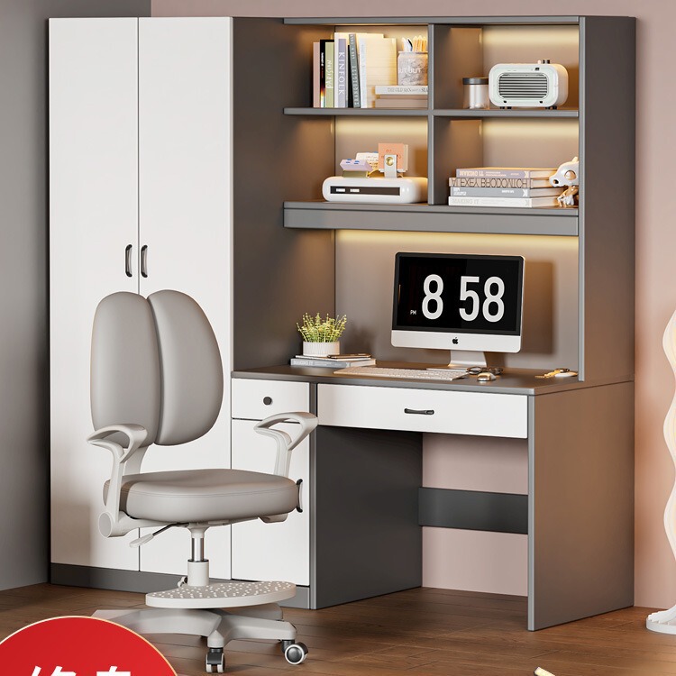 Simple desk with wardrobe integrated children's room computer desk bookcase combination small apartment home bedroom desk