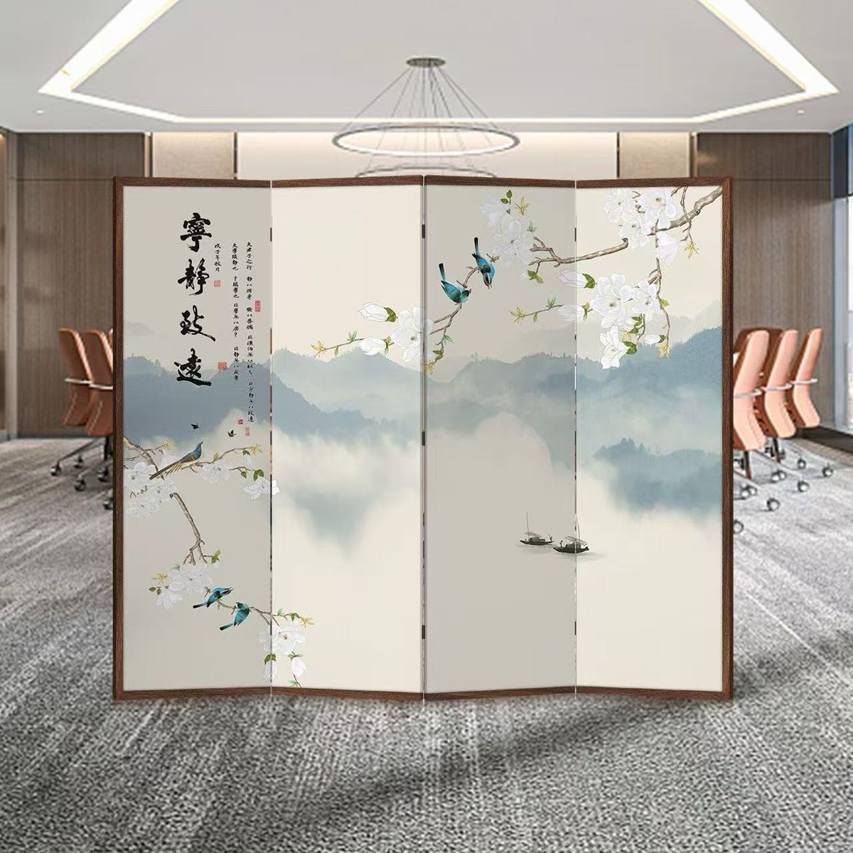 Nueva pantalla de estilo chino partición sala de estar cubierta sala de té decoración simple plegable móvil bambú doble cara pantalla plegable
