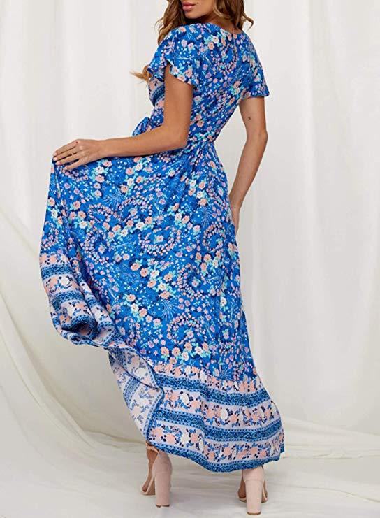 Summer Best-selling Women's Clothing, Wish Hot-selling Bohemian Printed , Short-sleeved Beach Vacation Long_ecoleips.com