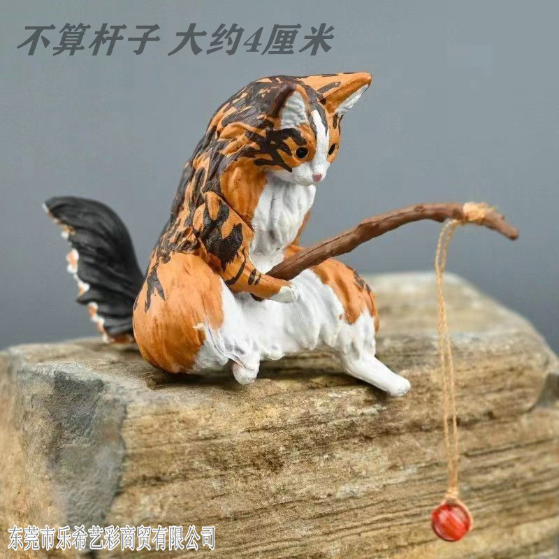 Kitten fishing ornament fish tank landscap meow fish fishing good weather casual cat fishing cat suspension decoration 3