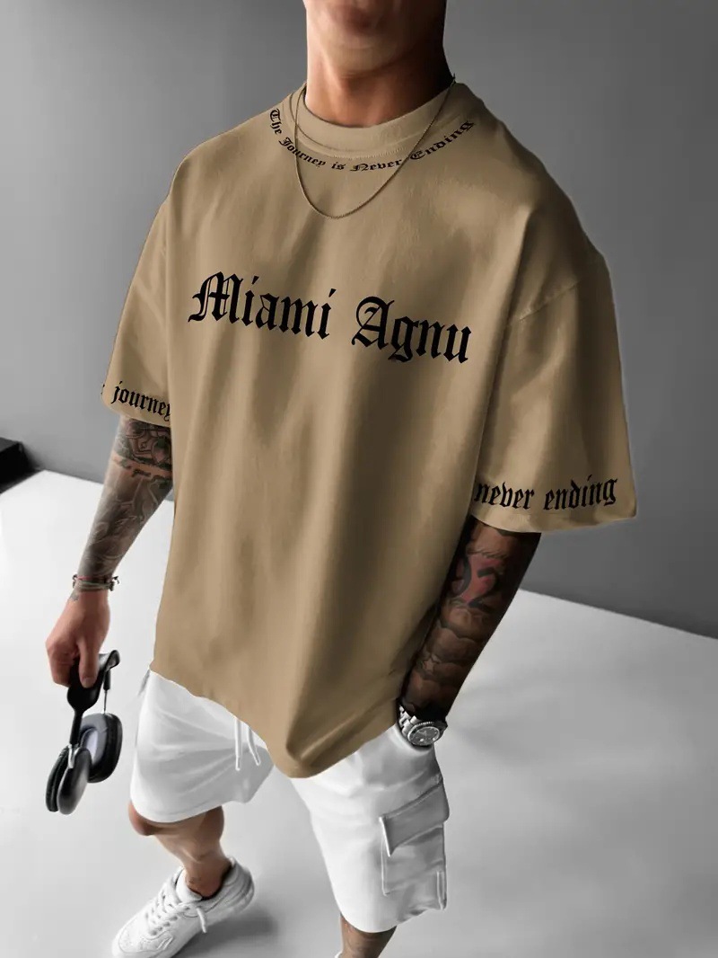 2024 moda simple eslogan 3D impresión digital para hombres verano casual suelta transpirable manga corta camiseta de cuello redondo