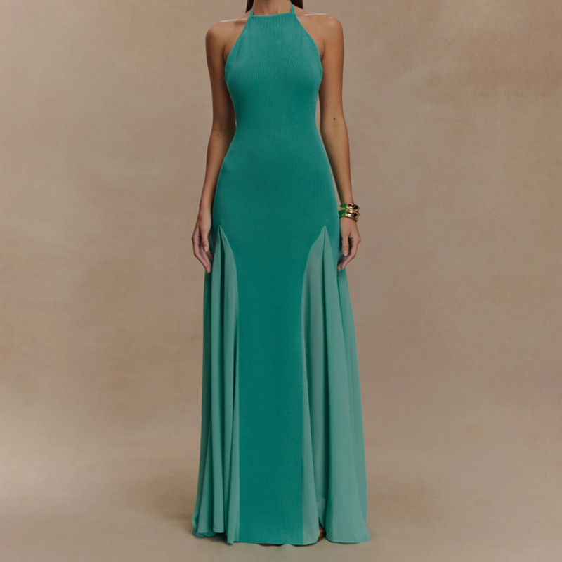 A737Ds European and American Cross-Border French-Style Green Halter Neck Long Dress with Open Back, Waist-Cinching, Slimming, Elegant Party Dress A737Ds European and American Cross-Border French-Style Green Halter Neck Long Dress with Open Back, Waist-Cinching, Slimming, Elegant Party Dress