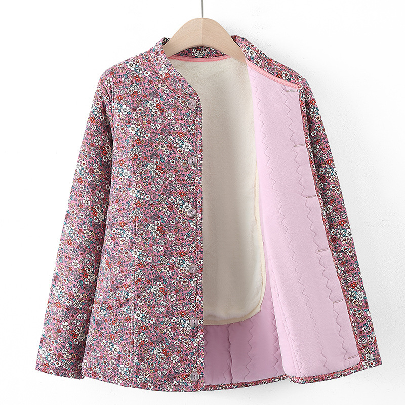 妈妈装冬季加绒护腰碎花小棉袄中老年女轻薄内胆棉衣奶奶保暖棉服