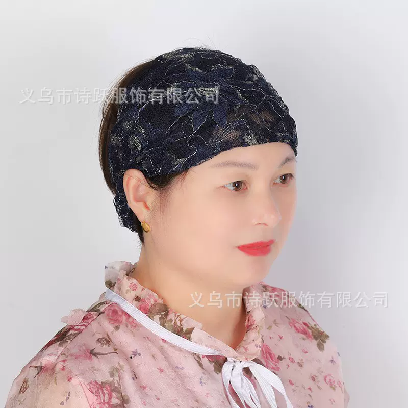 跨境热销回族头巾装饰 成人蕾丝发带装饰 防风纯色头巾遮头发批发