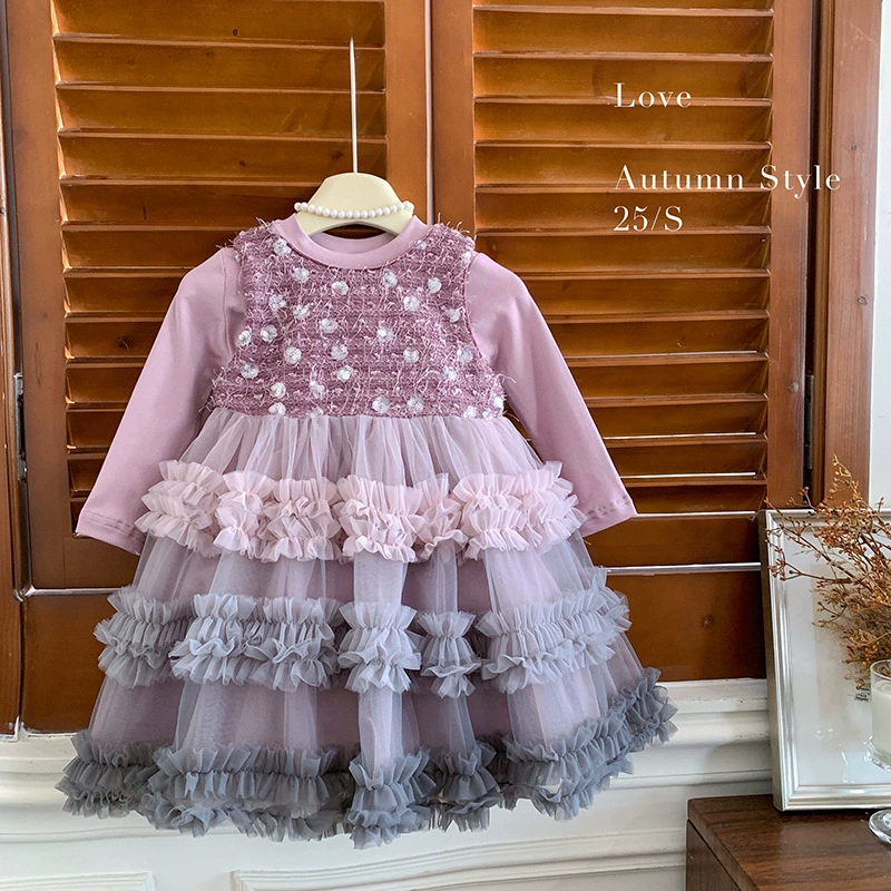 Весенний маленький принцесса костюм, детский наряд с sequins без рукавов, платье, комплект, тенденция сезона, осень