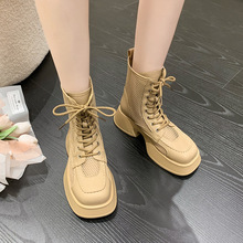 方头镂空透气时尚凉靴女2022夏季新款韩版气质潮流系带短筒靴批发