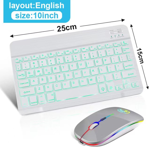 10-pulgadas colorido retroiluminado Bluetooth teclado teléfono móvil para iPad tableta externa inalámbrico Bluetooth teclado ratón traje