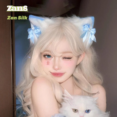 青い猫の耳の頭飾りの女性の甘いLolita漫展のメイドのヘアピンのcosのぬいぐるみの猫の娘の獣の耳の髪飾りのカード
