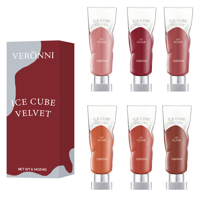 VERONNI Ice Velvet Lip Glaze Matte Lipstick lip glaze transparent pigment white not easy to stick Cup lip mud
