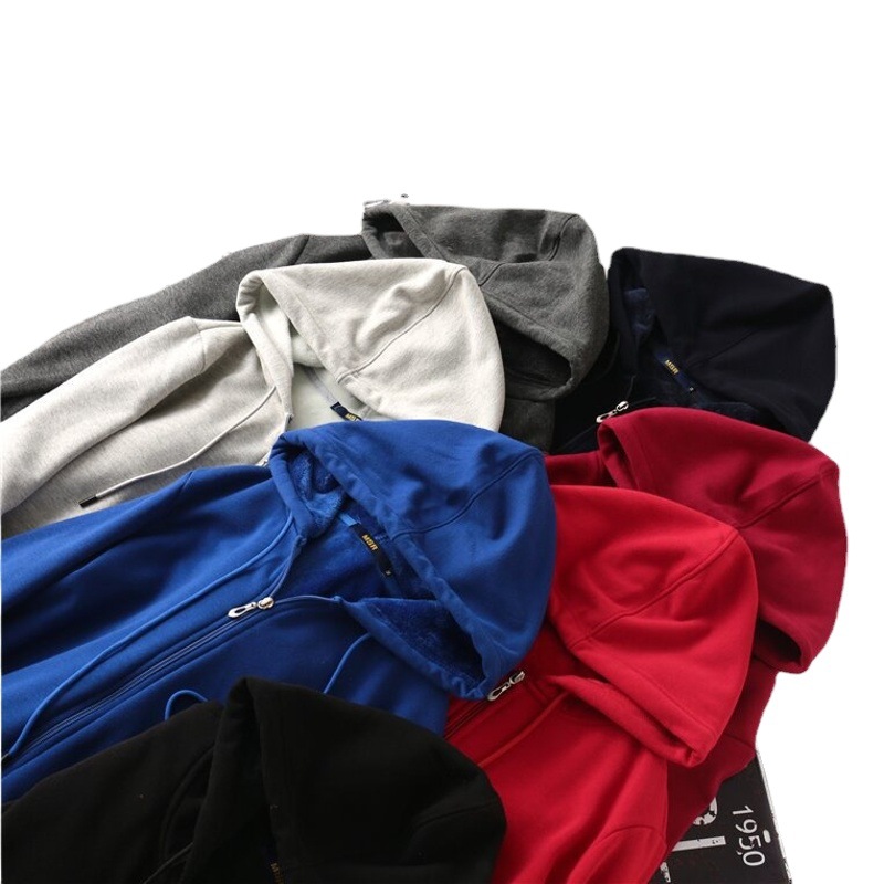 320 grams of spring and autumn big Terry cardigan sweater solid color zipper hooded coat loose sports cardigan sweater men's fashion
