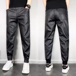 Autumn and winter warm take-out rider motorcycle windproof pu leather pants men's pure black leggings thickened casual long pants