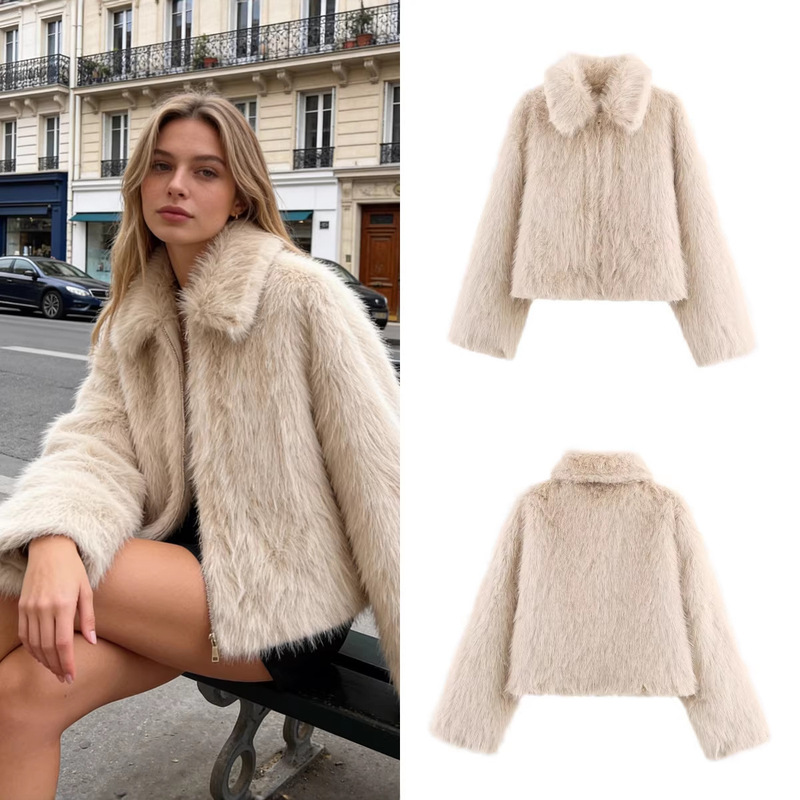 Za Foreign Trade Cross-Border Wholesale European and American Style Women's Winter Fashion Hot-Selling Faux Fur Effect Jacket Coat