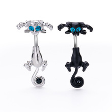 跨境新款穿刺饰品 创意不锈钢肚脐钉可爱镶钻猫咪肚脐环欧美热销