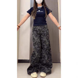 迷彩牛仔裤女2025夏季潮流潮牌宽松工装裤街头风痞帅直筒阔腿裤子