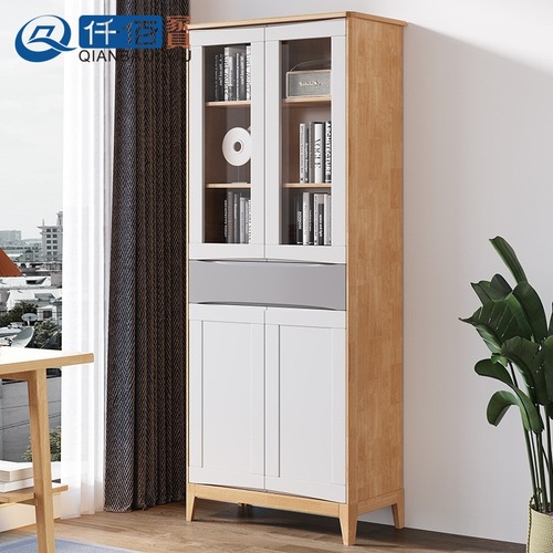Modern simple solid wood cabinet study bookcase combination living room with glass door storage cabinet living room all solid wood display cabinet
