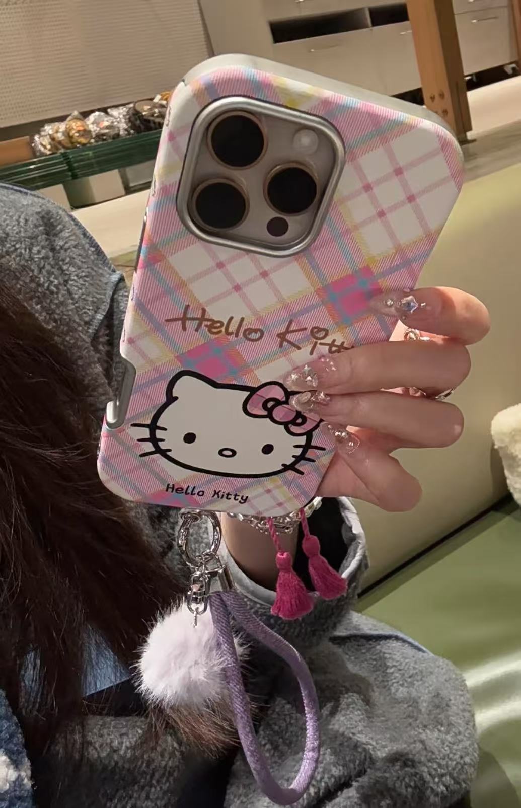 Chica corazón ins brillo a cuadros kt para iPhone 16PM funda para teléfono móvil Apple 15ProMax piel 14/13