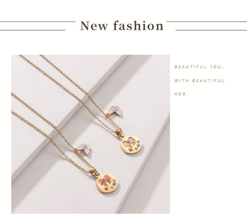 Plating Design Wholesale Jewelry Elegant Sweet Streetwear Geometric Butterfly Titanium Steel Plating Pendant Necklace