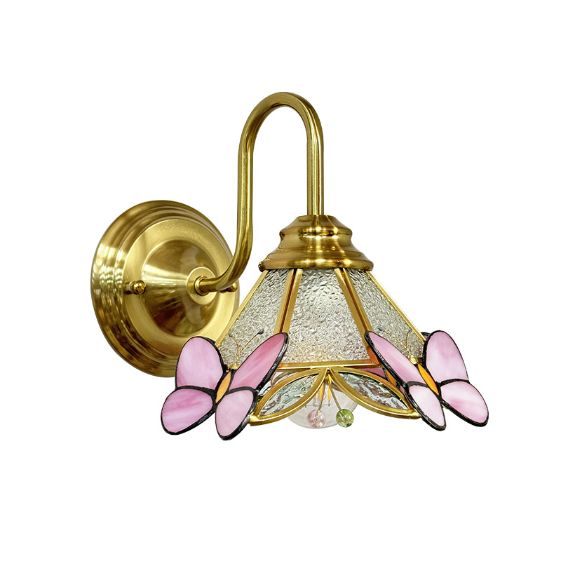 Lámpara de soldadura hecha a mano francesa retro estilo americano de cabecera de cama decoración de pasillo de comedor de arte de colores lámpara de pared de vidrio