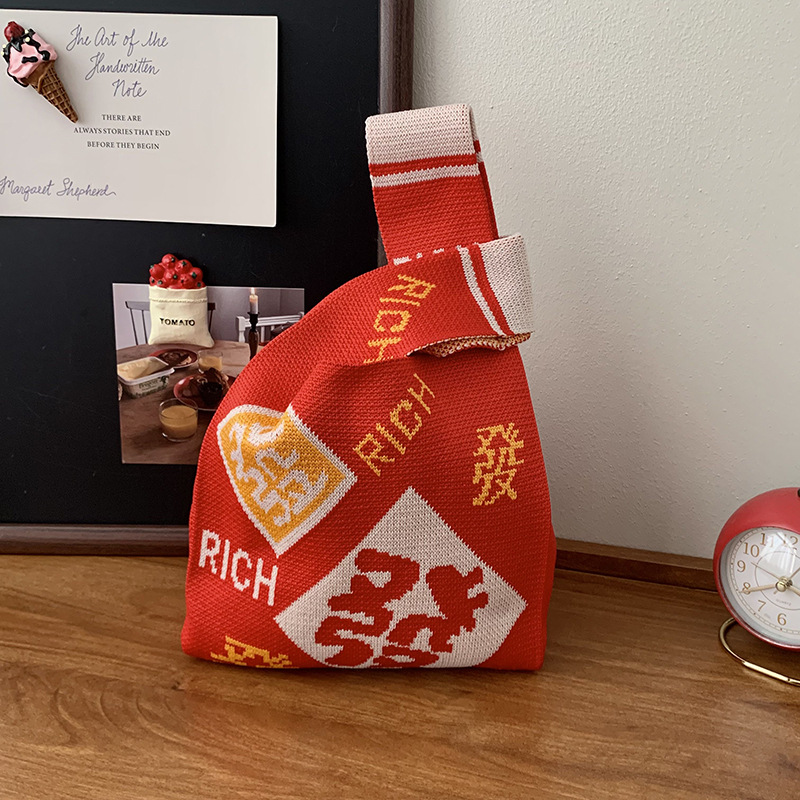 Bolsas de punto de Año Nuevo rojo festivo nicho personalidad acompañante bolsas de regalo bolsas de caramelo bolsas de hombro bolsas de mochila