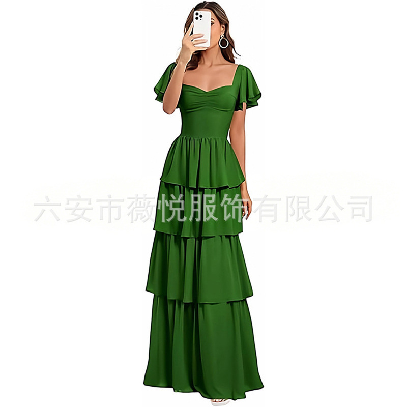 European and American banquet evening dress, cross-border Amazon, ruffle design, elegant ball gown, slimming and simple style European and American banquet evening dress, cross-border Amazon, ruffle design, elegant ball gown, slimming and simple style