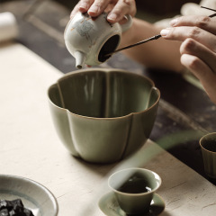 暮蒼齋 越窯龍泉青瓷異性花瓣茶洗功夫茶具茶道配件建水杯洗水盂