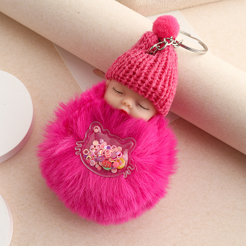 Amor dorado muñeca de sueño imitación de conejo bola de pelo colgante lindas bolsas escolares colgantes para niñas joyas de peluche llaveros