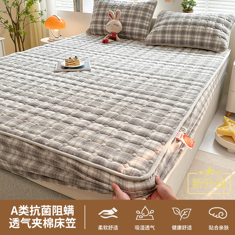 Colcha de cama acolchada de algodón lavado de algodón, funda protectora de colchón engrosada de una sola pieza, funda de cama de algodón puro 2025 nuevo 3