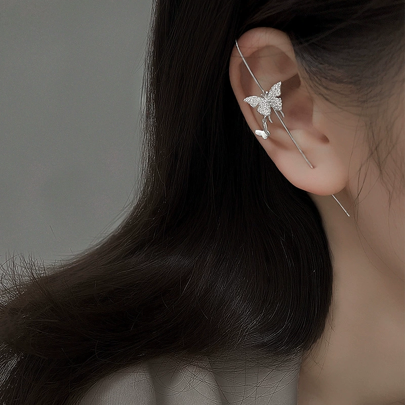 Китайская названная строка: 古猫宁 Six Mangxing Star Star Strike Ear Earrical Earrical Earrings Exaggerated Ring Wind Candid Line Virgin Stone Butterfly Suspit Hitting
