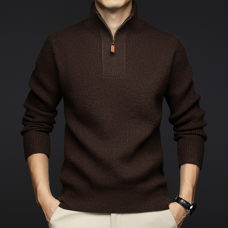 카운터 내몽골 워스트 스웨터 남성용 두꺼운 따뜻한 반 터틀넥 지퍼 중년 남성용 루즈 니트 스웨터