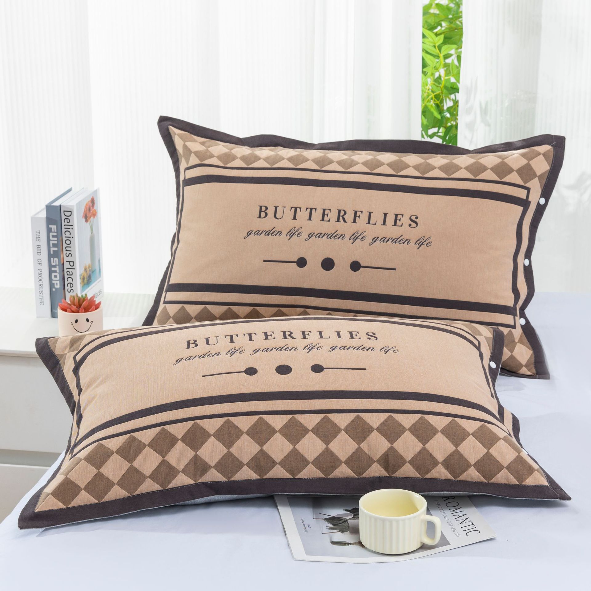 다이아몬드 체크 무늬 베갯잇