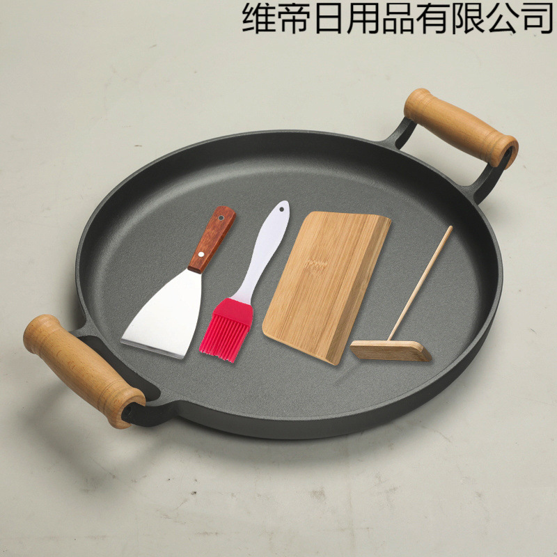 鋳鉄の烙餅鍋のフライパンの家庭用コーティングされていない鍋の手で餅のパンケーキの実の道具の生鉄の餃子をつかむ|undefined
