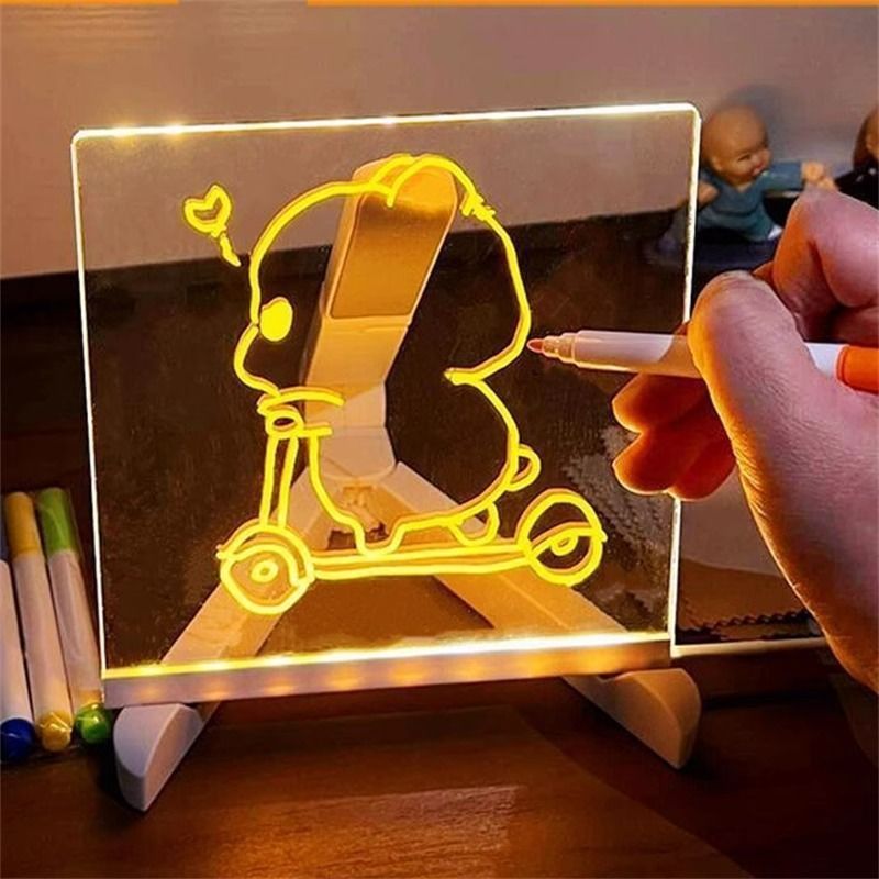 Tablero de dibujo luminoso para niños pintado a mano, tablero de dibujo de aprendizaje luminoso acrílico transparente de bricolaje borrable con brocha de soporte
