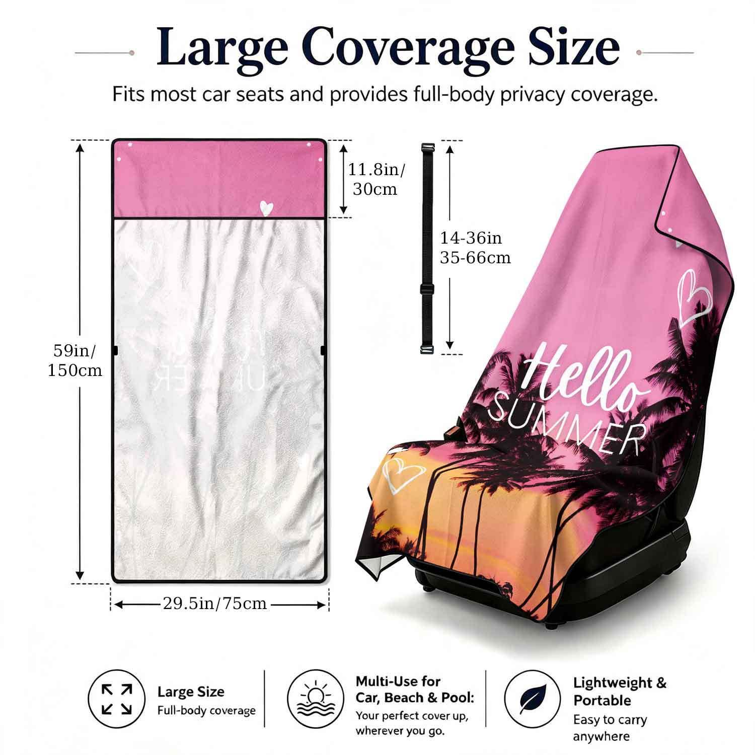 Printed bath towel and car seat cover 2-in-1, ultra-fine fiber outdoor beach and car dual-use universal seat cushion