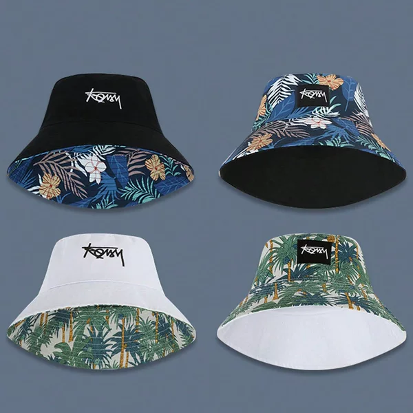 Fisherman's Hat Double-sided Pot Hat Embroidered Logo Outdoor Fishing Sunscreen Men's and Women's Japanese Hat Big Brim