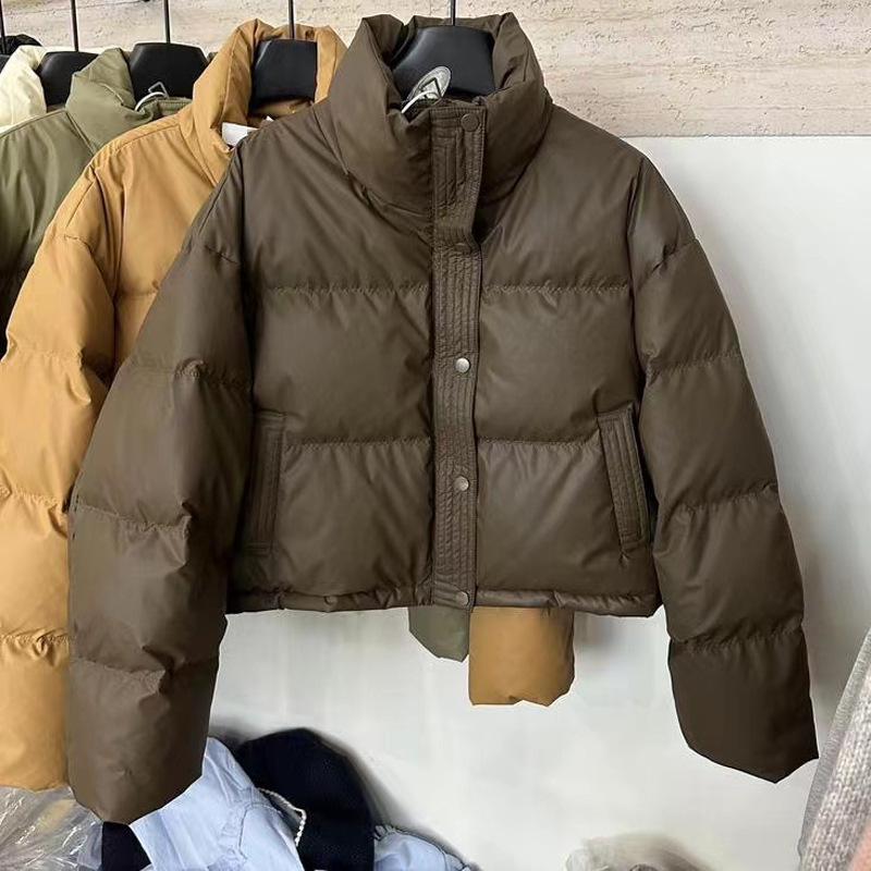 Women's down jacket small new short Pinghu stand collar winter fashion high windproof thick bread coat