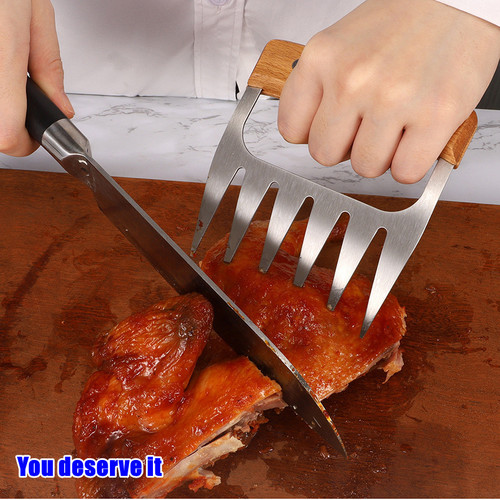 Cross-border wooden handle bear claw meat splitter, stainless steel deli chicken meat tearer, meat loosener, steak and turkey steak