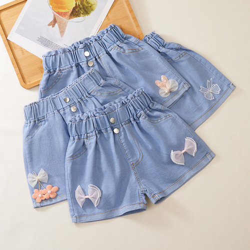 Girls denim shorts summer new outer pants baby girl summer thin medium and large children's shorts