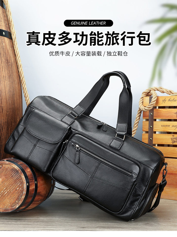 Túi du lịch nam da bò thật Marante dáng cỡ lớn 36–55L — Màu đen chi tiết 8