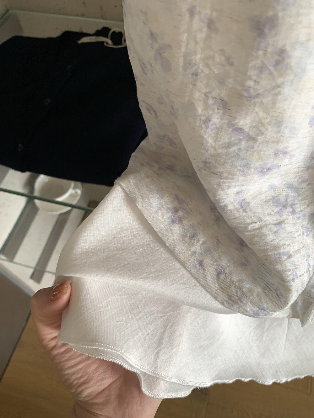 Chân váy midi họa tiết hoa nhí dây rút cạp thun chất liệu tơ tằm nhân tạo mềm mại — màu tím, xanh lá cây chi tiết 7