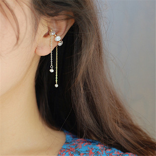 No ear pierced earrings Natural alien pearl long streaming pearl pearl ear bone bone bone bone omit earlier