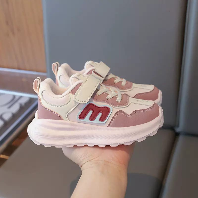 童鞋女童2024新款冬季儿童加绒运动二棉鞋女孩冬款软底老爹运动鞋