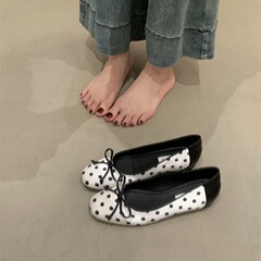 法式小众设计感波点蝴蝶结平底单鞋女芭蕾新款浅口百搭一脚蹬瓢鞋