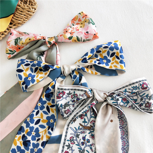 Double-sided, two-color small long narrow silk scarf for women's neck decoration, spring/summer, tied to bags, neckerchief, belt