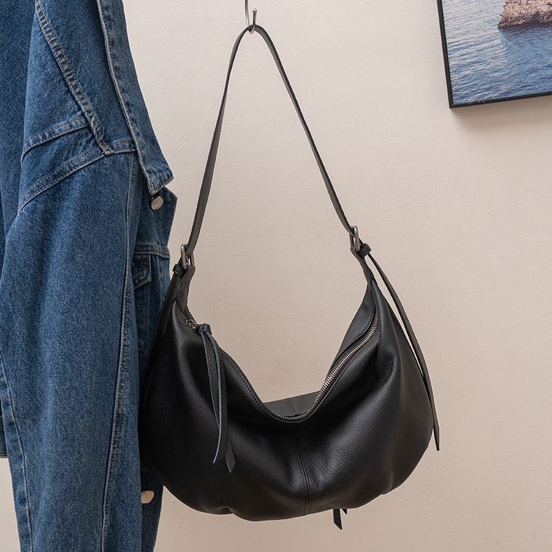 Fashion Women's Shoulder Bag 2025 New Top Grain Cowhide Crossbody Bag Versatile Commuter Large Capacity Dumpling Bag - Thumbnail 7