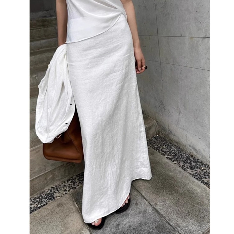Linen White Skirt for Women 2026 Summer New Style Casual Lazy Style Drapey A-Line Cotton and Linen Mid-Length Skirt