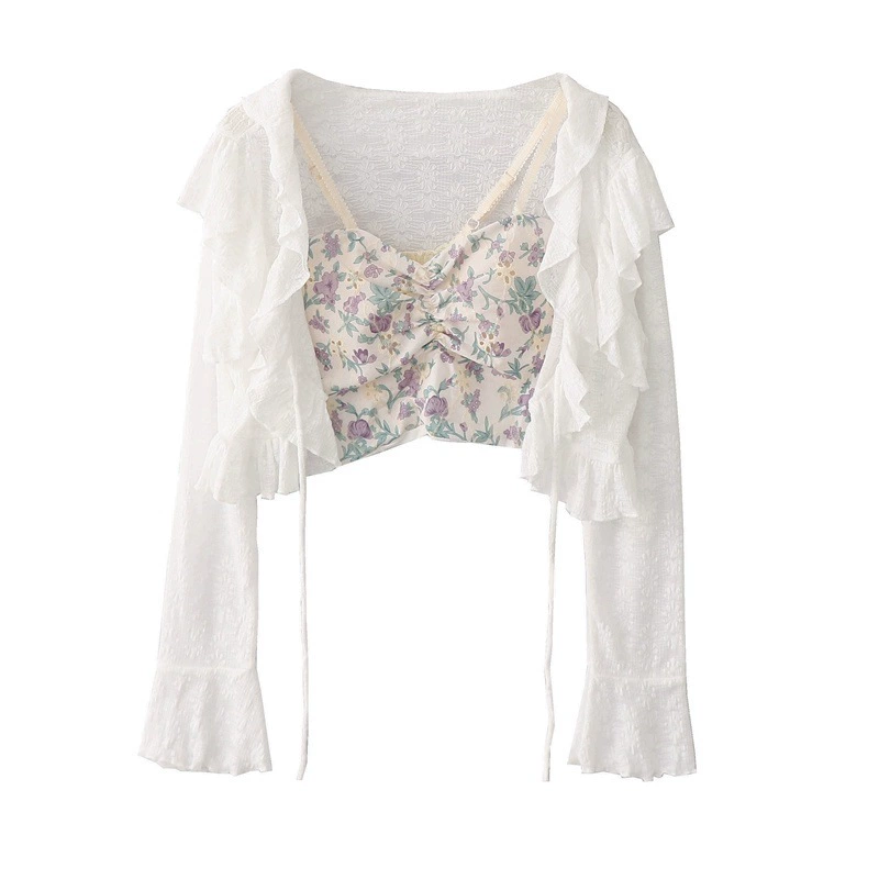 Spring lace cardigan, комплект, французский стиль, флористический принт, утягивающий эффект