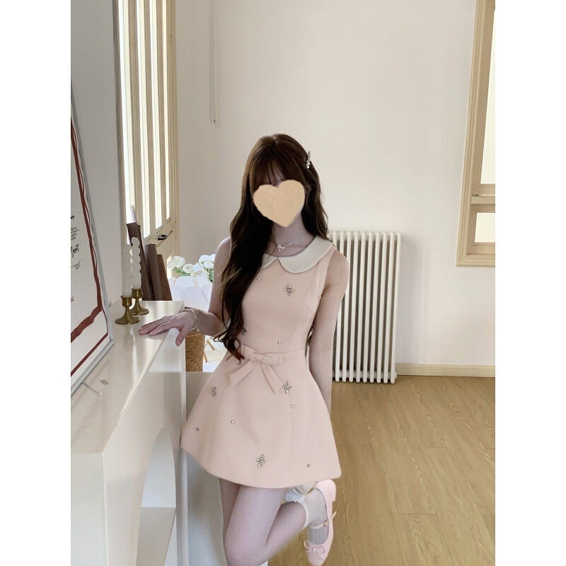 Musefish Heartbeat Appointment French Style Elegant Dress with Diamond-Embellished Peter Pan Collar for Women Musefish Heartbeat Appointment French Style Elegant Dress with Diamond-Embellished Peter Pan Collar for Women